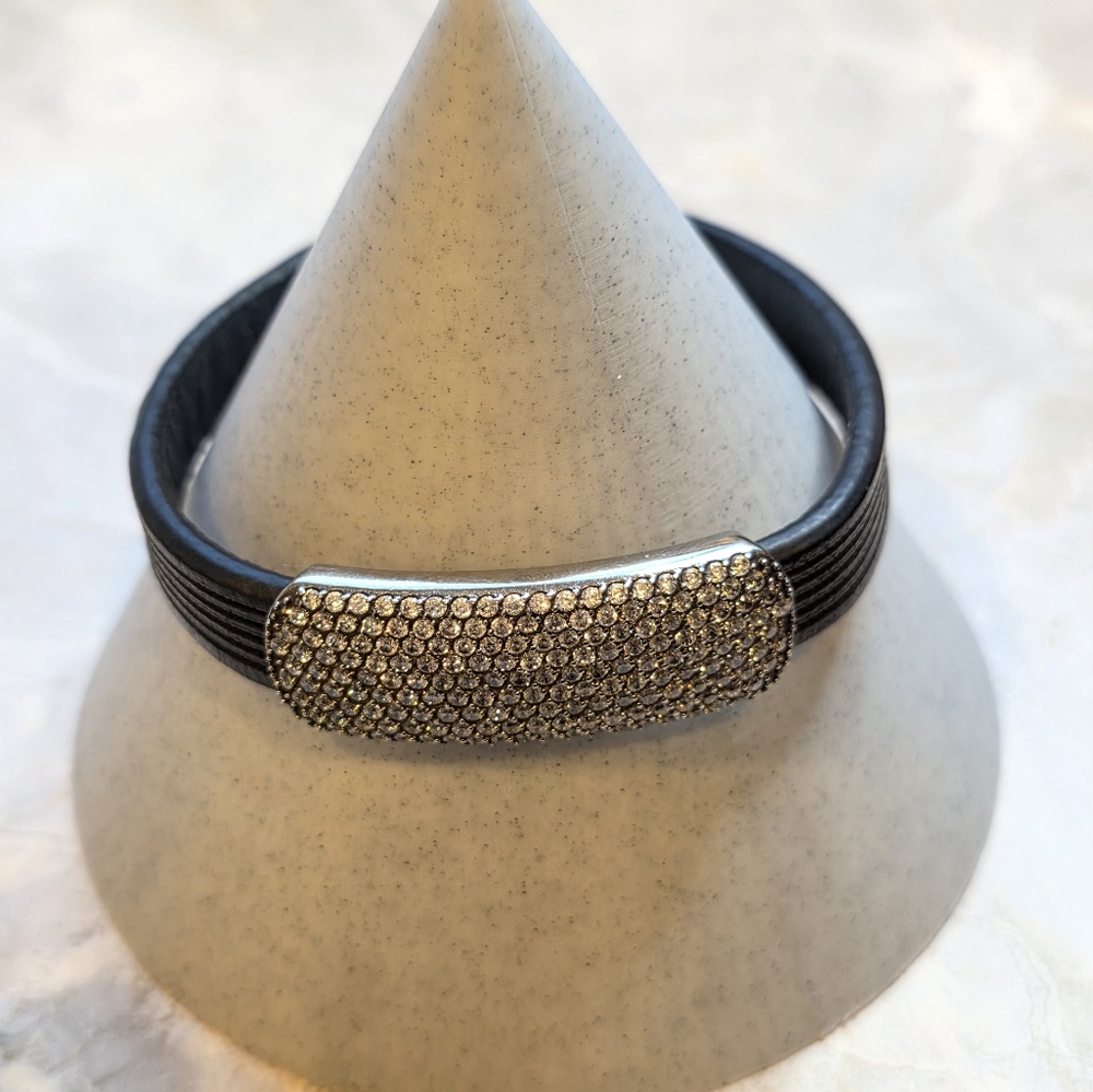 Stainless Steel CZ Rubber ID Bracelet Unisex